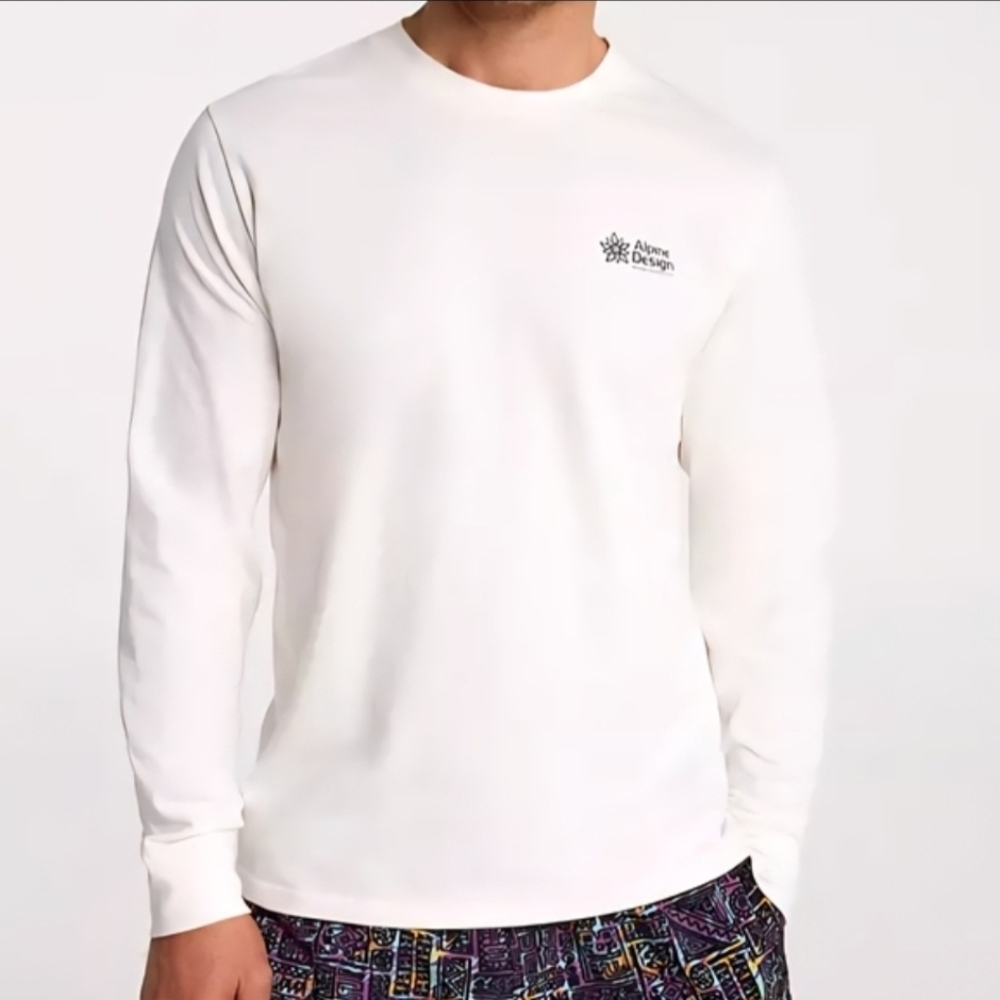NEW! ALPINE DESIGN Men's  Long Sleeve Graphic Organic White Cotton Tee - XXL